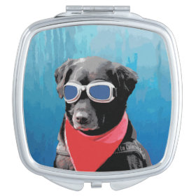 Cool Dog Black Lab Red Bandana Blue Goggles Compact Mirror