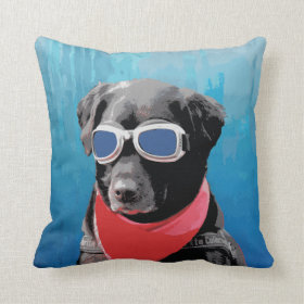 Cool Dog Black Lab Red Bandana Blue Goggles Pillows