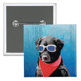 Cool Dog Black Lab Red Bandana Blue Goggles Pin