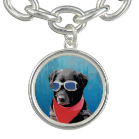 Cool Dog Black Lab Red Bandana Blue Goggles Bracelets