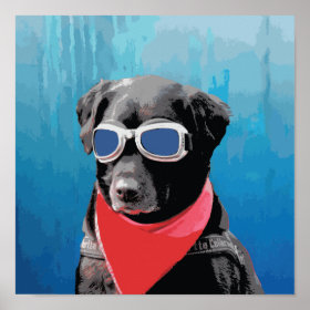 Cool Dog Black Lab Red Bandana Blue Goggles Print
