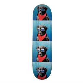 Cool Dog Black Lab Red Bandana Blue Goggles Skateboards