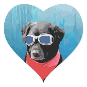 Cool Dog Black Lab Red Bandana Blue Goggles Heart Sticker