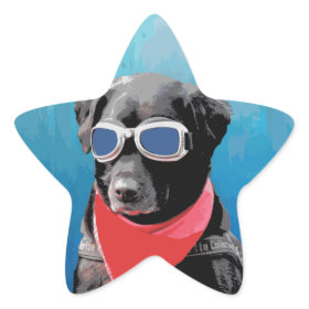 Cool Dog Black Lab Red Bandana Blue Goggles Star Sticker