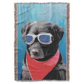 Cool Dog Black Lab Red Bandana Blue Goggles Throw