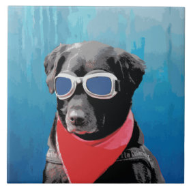 Cool Dog Black Lab Red Bandana Blue Goggles Tile