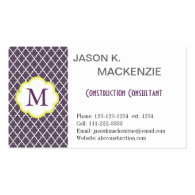 Cool, elegant dark purple quatrefoil  monogram business card template
