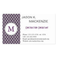 Cool, elegant dark purple quatrefoil  monogram business cards