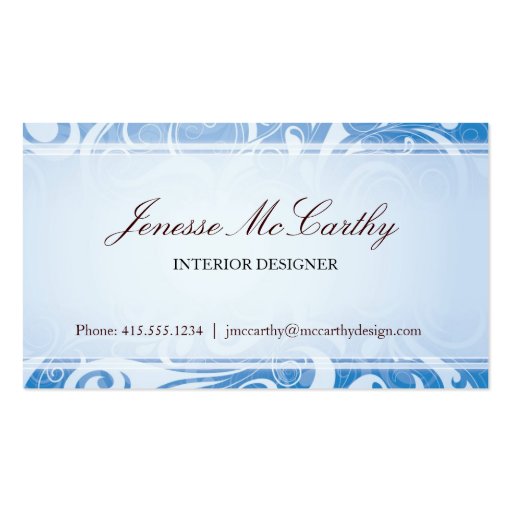 Cool Elegant Swirls Blue Business Card (front side)