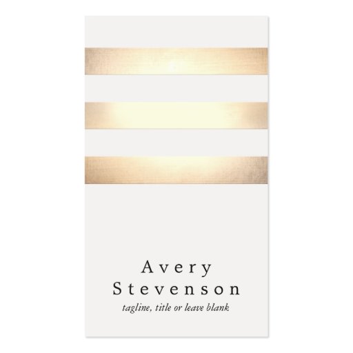 Cool Faux Gold Foil and White Striped Modern Business Card Templates (front side)