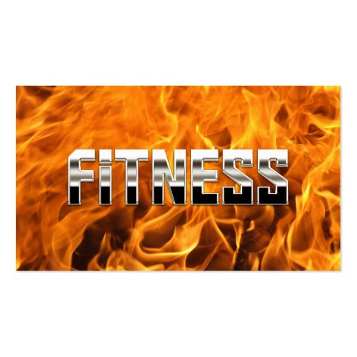 Cool Flaming Fire Steel Fitness Business Card (front side)