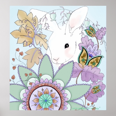 Cool Floral Rabbit Poster by