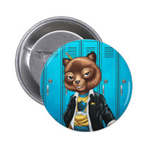 cat, kitten, school, cool cat, smiling, learning, lockers, art, drawing, al rio, happy, congrats, Button with custom graphic design