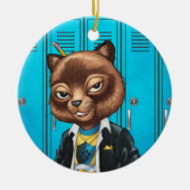 cat, kitten, school, cool cat, smiling, learning, lockers, art, drawing, al rio, happy, congrats, Ornament with custom graphic design
