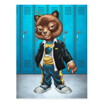 cat, kitten, school, cool cat, smiling, learning, lockers, art, drawing, al rio, happy, congrats, Postcard with custom graphic design