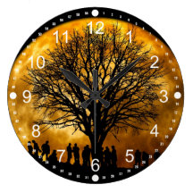 Cool Full Harvest Moon Tree Silhouette Gifts Round Clocks