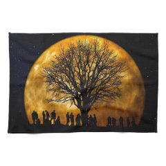 Cool Full Harvest Moon Tree Silhouette Gifts Kitchen Towel