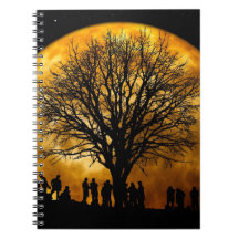 Cool Full Harvest Moon Tree Silhouette Gifts Spiral Note Books