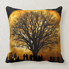 Cool Full Harvest Moon Tree Silhouette Gifts Throw Pillow