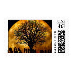Cool Full Harvest Moon Tree Silhouette Gifts Postage