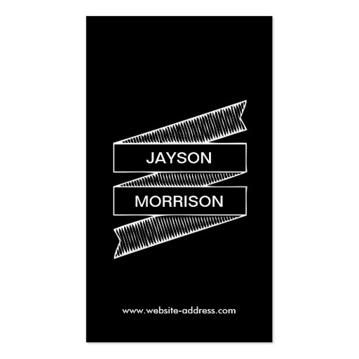 COOL & FUN HAND-DRAWN RIBBON LOGO in WHITE/BLACK Business Card Template (front side)