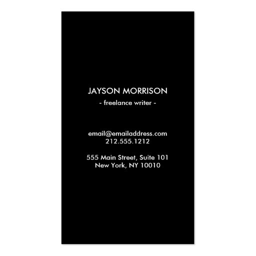 COOL & FUN HAND-DRAWN RIBBON LOGO in WHITE/BLACK Business Card Template (back side)