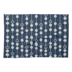 Cool Fun Navy Blue and White Beads on a String Kitchen Towel