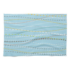 Cool Fun Wavy Dotted Dashed Lines Across Baby Blue Towel