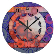 Cool Funky Circle Star Mosaic Pattern Indigo Red Clock