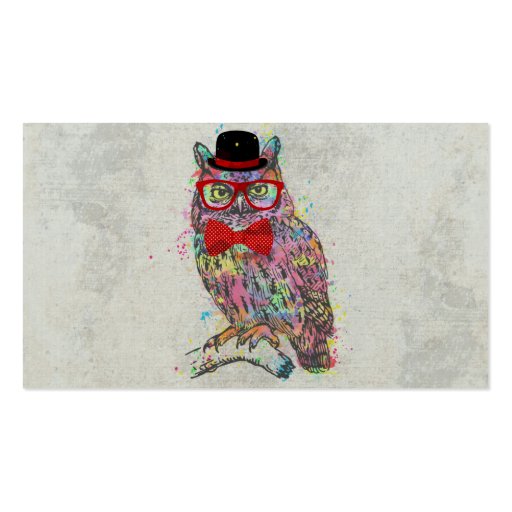 Cool funny trendy colourful watercolours owl business card templates (back side)