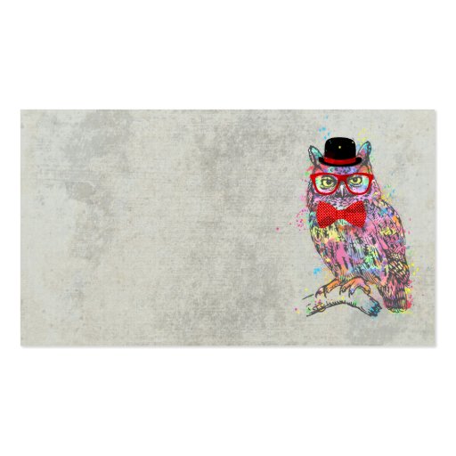Cool funny trendy colourful watercolours owl business card templates (front side)