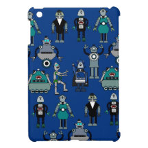Cool geek Retro Robots in Blue ipad mini case