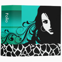 Cool Girl Giraffe Fashion Design Portfolio (aqua) Vinyl Binder