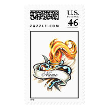 Cool Glass Heart and Flame Tattoo tattoo stamp