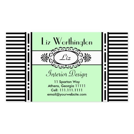 Cool Green Damask and Stripes Customizable Business Card Templates (front side)