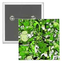 Cool Green Monsters and Zombies Pinback Button