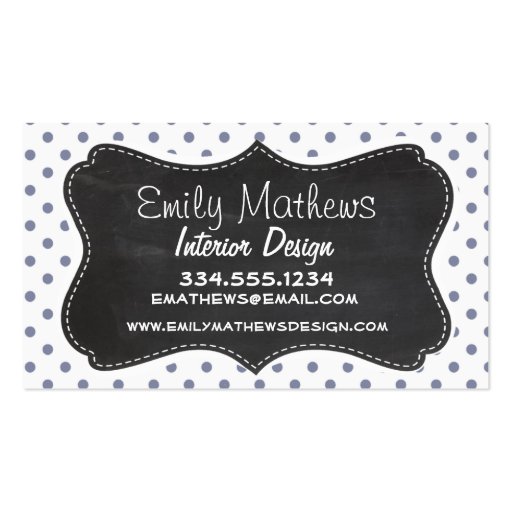 Cool Grey Polka Dots; Retro Chalkboard Business Card (front side)