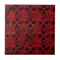 Cool Grunge Red Medieval Print Ceramic Tile