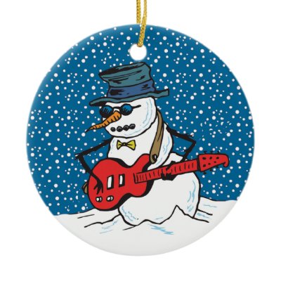 Cool Guitarist Snowman Ornaments