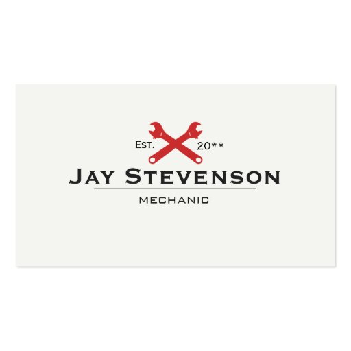 Cool Handyman and Mechanic Red Wrench Business Card Templates (front side)