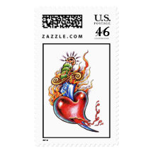 Cool Heart and Dagger in Flames tattoo Stamps
