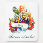 Cool Heart and Dagger tattoo mousepad