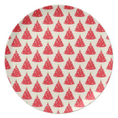 Cool Holiday Red Christmas Tree Pattern Xmas Dinner Plates