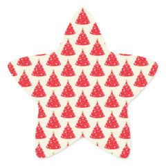Cool Holiday Red Christmas Tree Pattern Xmas Star Sticker