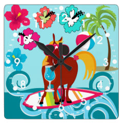 Cool Horse Surfer Dude Summer Fun Beach Party Clock
