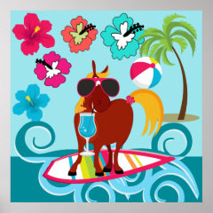 Cool Horse Surfer Dude Summer Fun Beach Party Poster