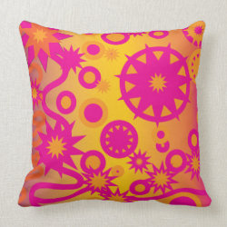 Cool Hot Pink Orange Girly Stars Circles Pattern Throw Pillows