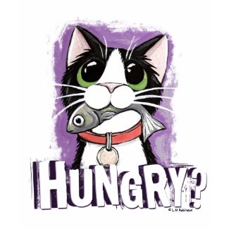 Cool Hungry Cat With Fish Design T-Shirt shirt