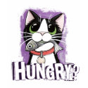 Cool Hungry Cat With Fish Design T-Shirt