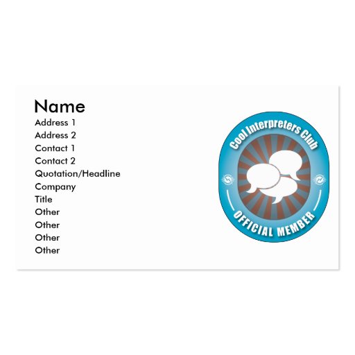 Cool Interpreters Club Business Card Templates (front side)